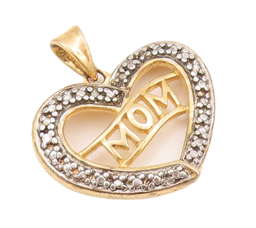 925 Sterling Silver Vintage Pendant Cutout CZ Beaded Heart Carved MOM  PT23066