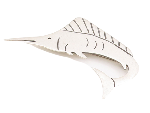 925 Sterling Silver Vintage Brooch Pin MEXICO Solid Etched Swordfish  BP10957