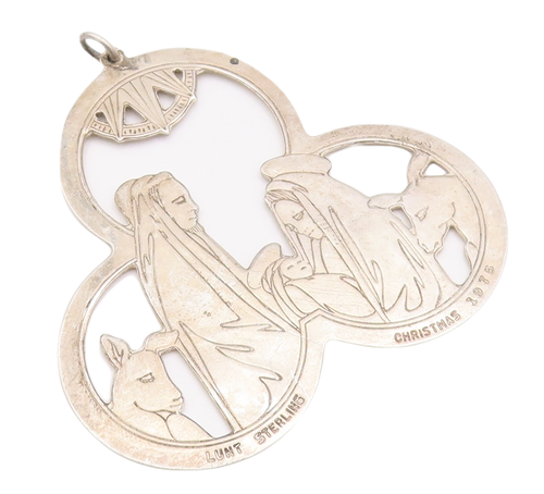925 Sterling Silver Vintage Pendant LUNT 1975 Solid Jesus Birth Carved  PT22953