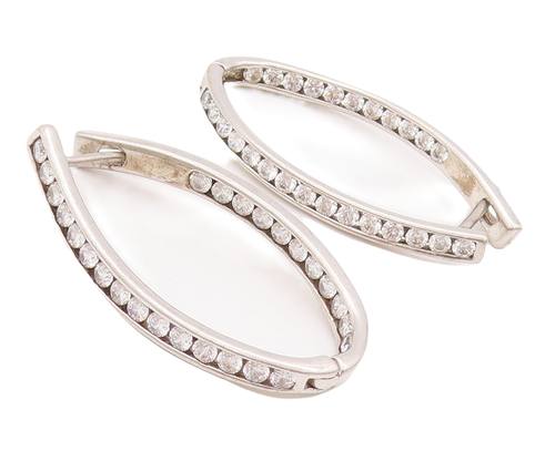 925 Sterling Silver Vintage Earrings Round CZ Beaded Band Oval Hoops  EG13013