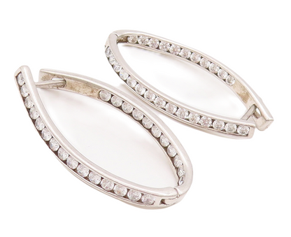 925 Sterling Silver Vintage Earrings Round CZ Beaded Band Oval Hoops  EG13013