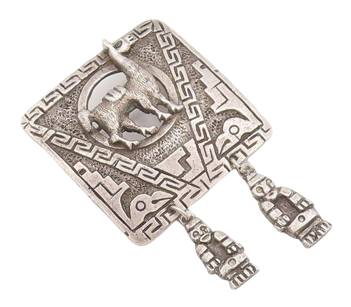 925 Sterling Silver Vintage Brooch Pin Antique Camel & Dangling Men  BP11094