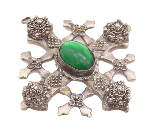 925 Sterling Silver Vintage Pendant JERUSALEM Antique Floral Checks Net  PT22958
