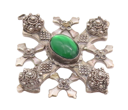 925 Sterling Silver Vintage Pendant JERUSALEM Antique Floral Checks Net  PT22958
