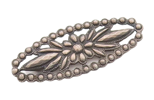 925 Sterling Silver Vintage Brooch Pin MFA Oval Leafy Flower Carved  BP11063