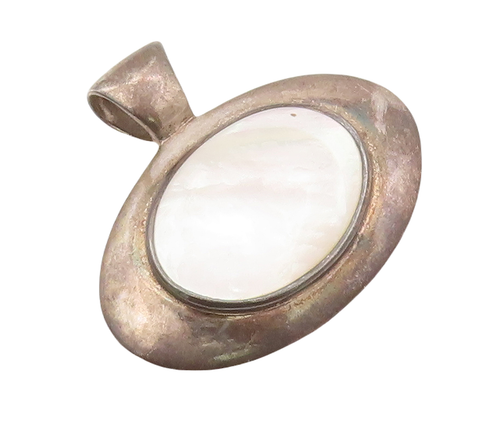 925 Sterling Silver Vintage Pendant ESPO SIG Solid Oval Mother Of Pearls PT23005