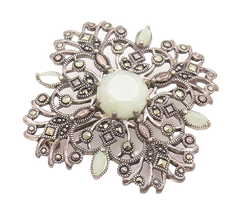 925 Sterling Silver Vintage Brooch Pin Marcasite Inlay Cutout Stars  BP11127