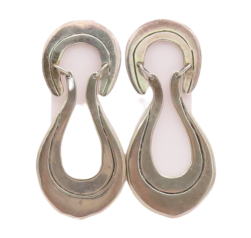 925 Sterling Silver Vintage Earrings MEXICO Swirled Carved Double 'U'  EG13030
