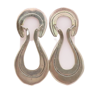925 Sterling Silver Vintage Earrings MEXICO Swirled Carved Double 'U'  EG13030