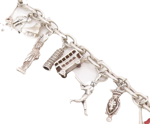 925 Sterling Silver Vintage Bracelet Heavy Dangling Charm Large Heart  BT10605