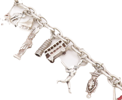 925 Sterling Silver Vintage Bracelet Heavy Dangling Charm Large Heart  BT10605