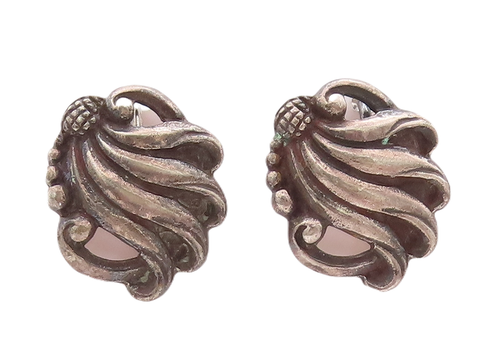 925 Sterling Silver Vintage Earrings VIKINGCRAFT Antique Swirly Carved  EG12985