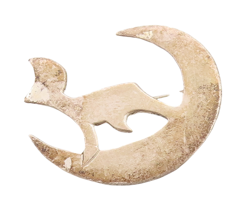 925 Sterling Silver Vintage Brooch Pin Cutout Howling Wolf On Moon  BP11024