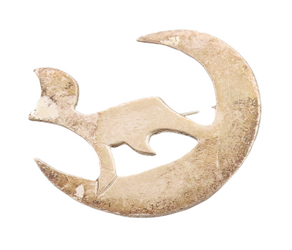 925 Sterling Silver Vintage Brooch Pin Cutout Howling Wolf On Moon  BP11024