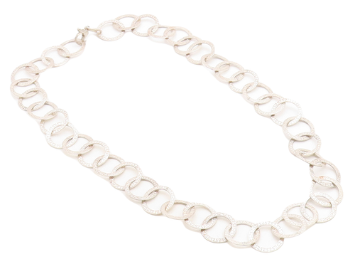 925 Sterling Silver  Vintage Greek Key Open Circle link Chain Necklace  NE1157