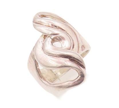925 Sterling Silver Vintage Ring Solid Swirly Cutout Design  Sz 6.5  RG28145
