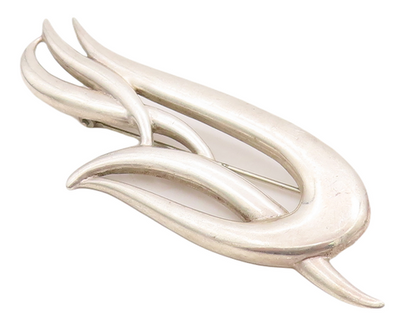 925 Sterling Silver Vintage Brooch Pin Solid Designer Carved Swirls  BP10997
