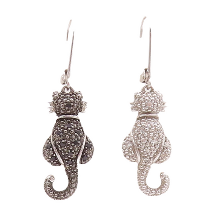925 Sterling Silver Vintage Earrings Two Tone Diamonds Sitting Cats  EG12969