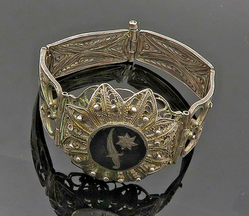 925 Sterling Silver Vintage Bracelet EAST EUROPE Antique Enamel Filigree BT12091