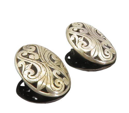 JEZLAINE 925 Silver  Vintage Swirl Cutout Pattern Non Pierce Earrings  EG2945
