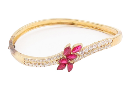 925 Sterling Silver Vintage Bracelet Gold Plated 2 Tone CZ Floral Inlay  BT10527
