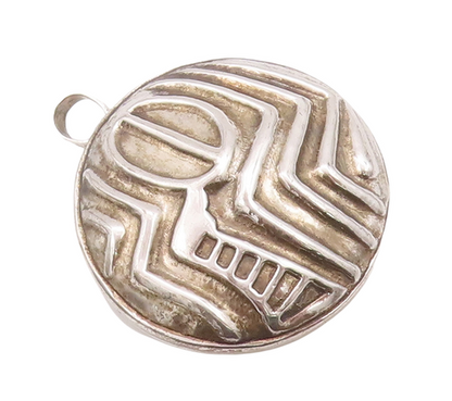 925 Sterling Silver Vintage Pendant Circular Domed Greek Design Carved  PT23028