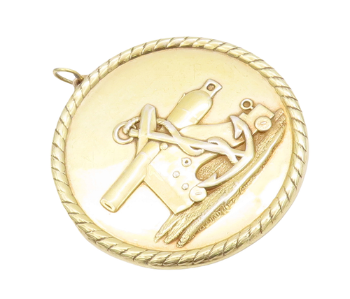 925 Sterling Silver Vintage Pendant Gold Plated Heavy Military Cannon  PT23033