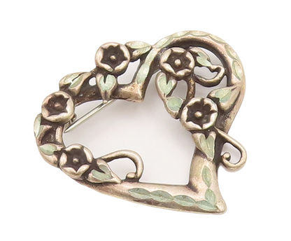 925 Sterling Silver Vintage Brooch Pin Solid Cutout Floral Love Heart  BP11085