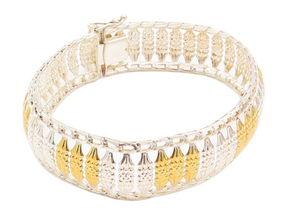 925 Sterling Silver Vintage Bracelet Solid Cutout Bead Repeated Pattern  BT10559