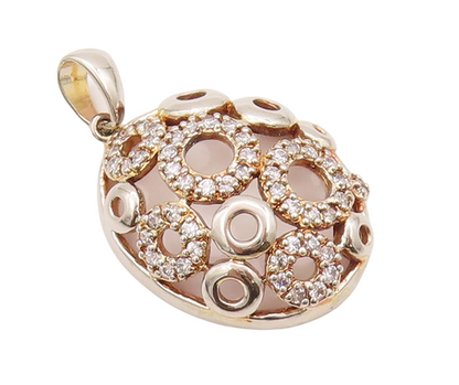 925 Sterling Silver Vintage Pendant Oval Domed Cutout CZ Inlay Rings  PT22992