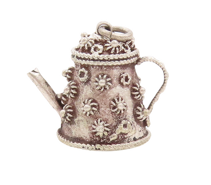 925 Sterling Silver Vintage Pendant Solid Coiled Floral Carved Tea Pot  PT23163