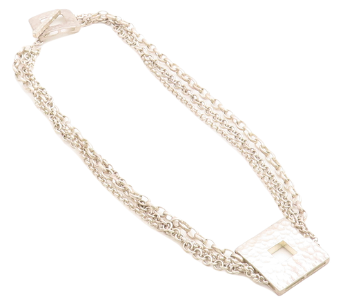 925 Sterling Silver  Vintage Hammered Open Square Chain Necklace  NE2081