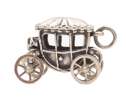 925 Sterling Silver Vintage Pendant BEAUCRAFT Carved Vintage Moving Cart PT22860