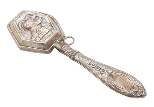 925 Sterling Silver Vintage Toy Antique Solid Carved Elephant Rattles  TR3770