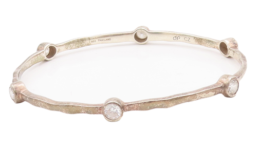 925 Sterling Silver Vintage Bracelet Minimalist Topaz Beaded Bangle  BT10535