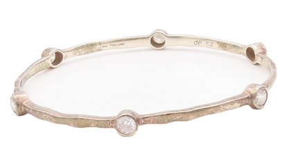 925 Sterling Silver Vintage Bracelet Minimalist Topaz Beaded Bangle  BT10535
