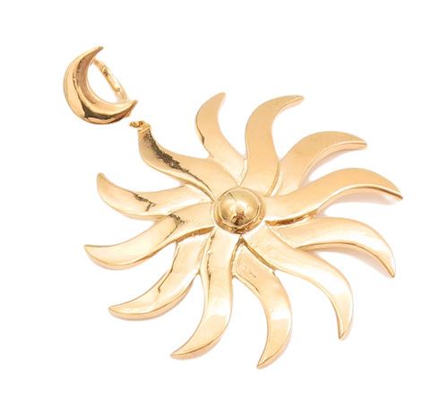 925 Sterling Silver Vintage Pendant Gold Plated 3D Carved Dangling Sun  PT22930