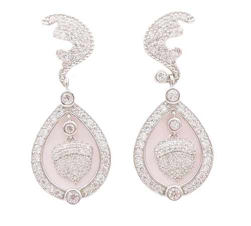 925 Sterling Silver Vintage Earrings Carved Dangling CZ Squirrel Nut  EG13018