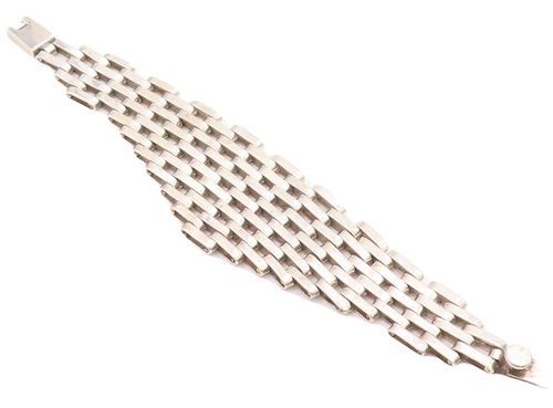 925 Sterling Silver Vintage Bracelet MEXICO Hinged Brick Wall Effect  BT10513