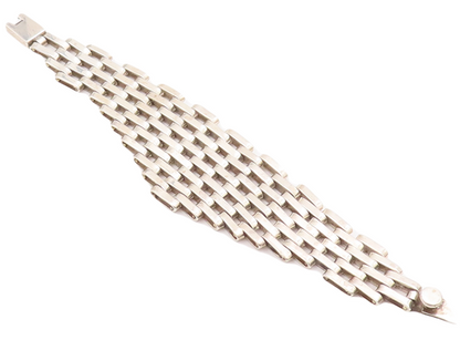 925 Sterling Silver Vintage Bracelet MEXICO Hinged Brick Wall Effect  BT10513
