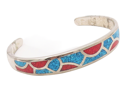 925 Sterling Silver Vintage Bracelet Southwestern Design Crush Turquoise BT10583