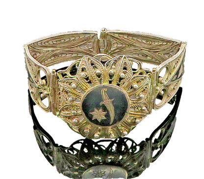 925 Sterling Silver Vintage Bracelet EAST EUROPE Antique Enamel Filigree BT12091