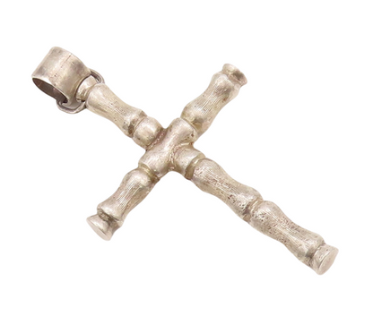 925 Sterling Silver Vintage Pendant Bamboo Stick Carved Religious Cross  PT23032