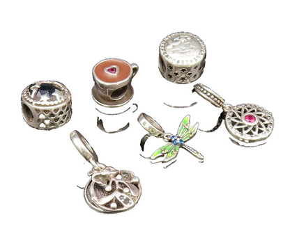 925 Sterling Silver  Vintage Enamel Topaz & Gemstones Loose Charms  TR3442