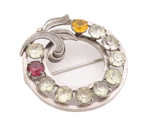 925 Sterling Silver Vintage Brooch Pin VAN DELL Multi Color Topaz Round  BP11133