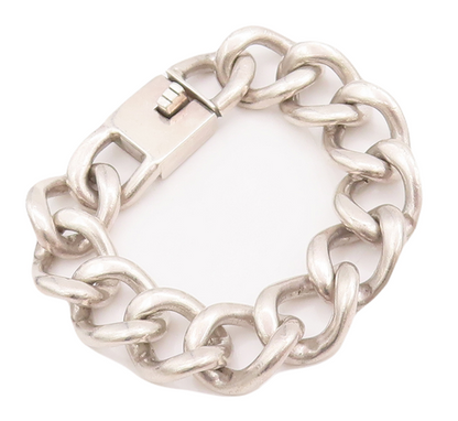 925 Sterling Silver Vintage Bracelet ZINA Heavy Large Curb Chain Carved  BT10477