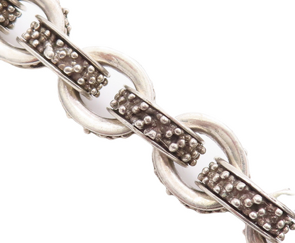 925 Sterling Silver Vintage Bracelet Solid Beads Carved Interlocked Ring BT10544