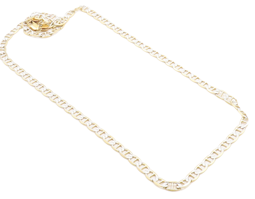 925 Sterling Silver  Diamond Cut Two Tone Anchor Link Chain Necklace  NE1661