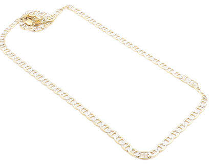 925 Sterling Silver  Diamond Cut Two Tone Anchor Link Chain Necklace  NE1661