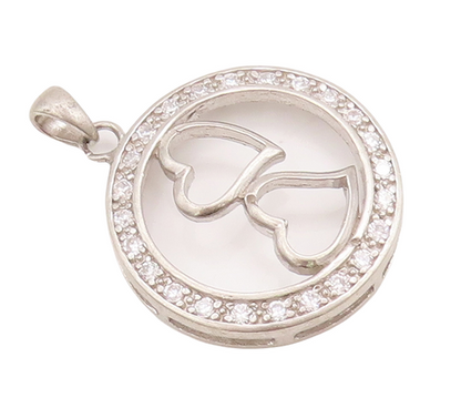 925 Sterling Silver Vintage Pendant Cutout Round CZ Framed Love Hearts  PT22999